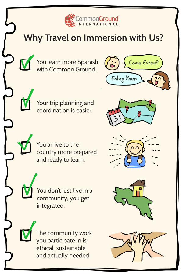 5 reason checklist to travel on Spanish immersion with Common Ground International