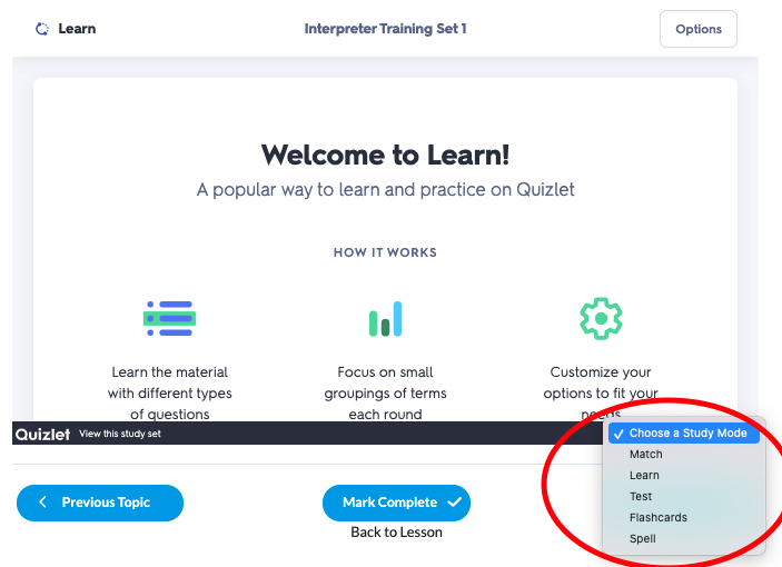 Different Quizlet Modes